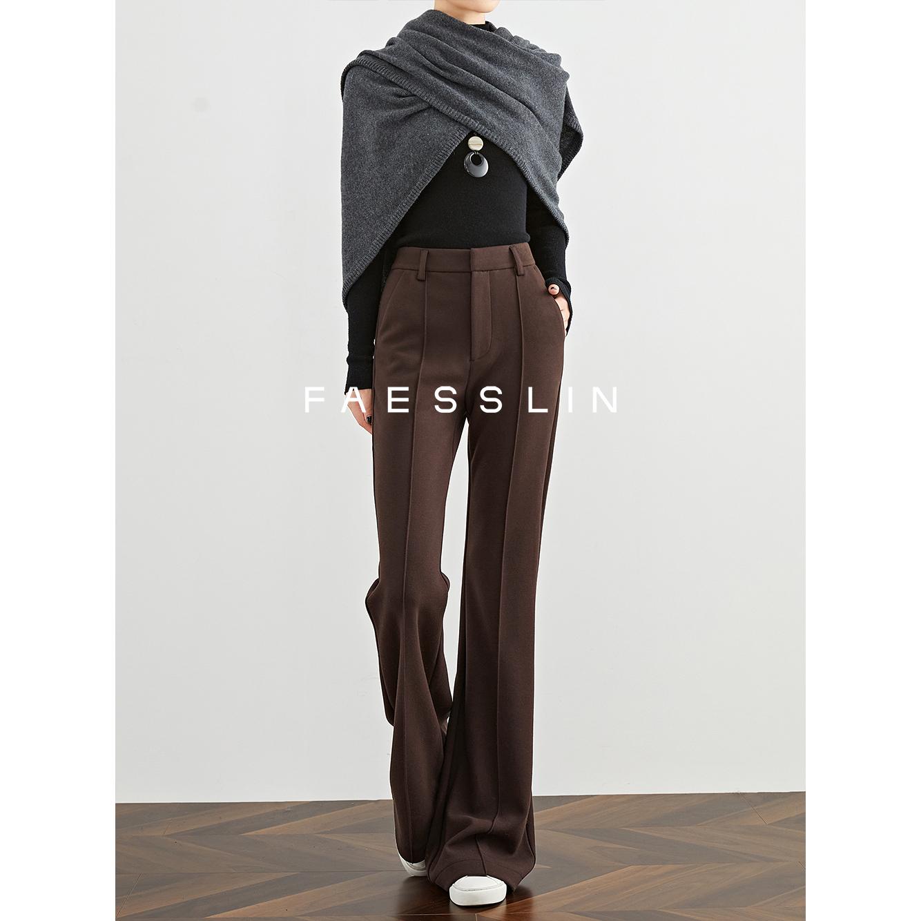 FAESSLIN【超模腿型】微喇羊毛西装裤女秋冬加厚修身喇叭裤 | 3678