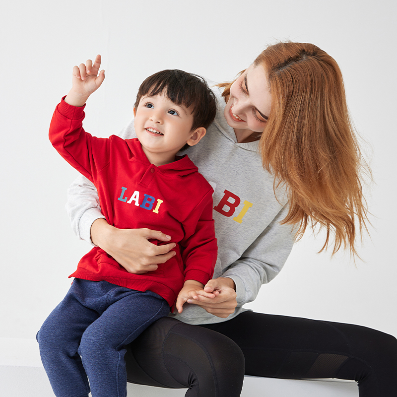 亲子装-婴童加绒连帽衣秋共用外着服装连帽外出服上装针织卫衣布