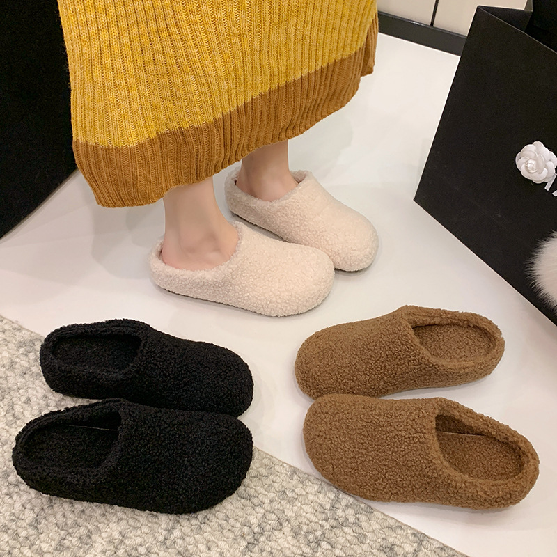 直播专享勃肯包头毛毛半拖鞋女秋冬新款加绒加厚保暖休闲外穿拖鞋