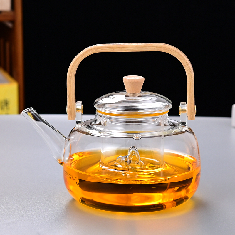 （观山竹提梁）加厚大容量竹把提梁家用耐高温过滤玻璃茶壶