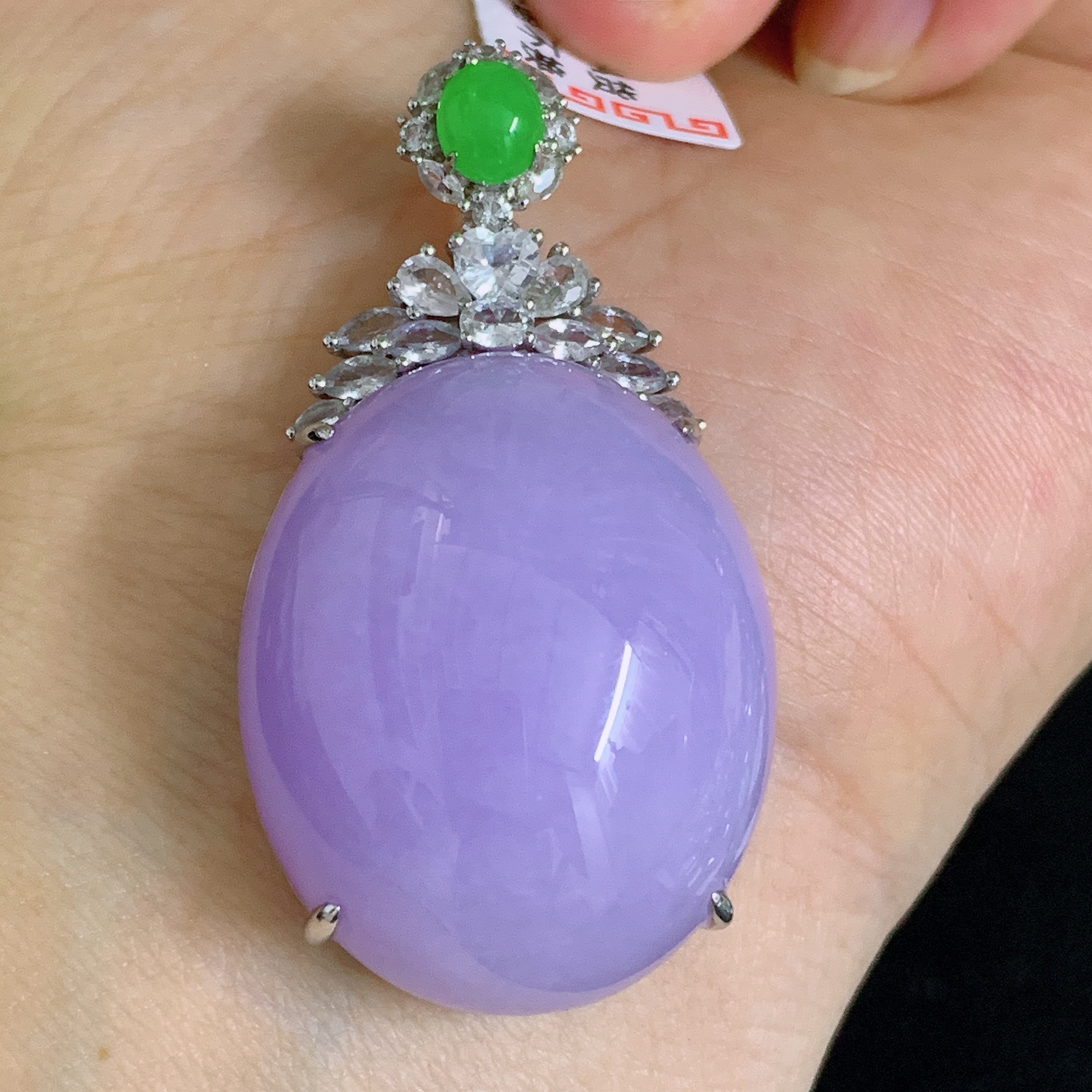 天然缅甸翡翠A货18k冰红春紫蛋气质精美尺寸30.5+25+13.4 643