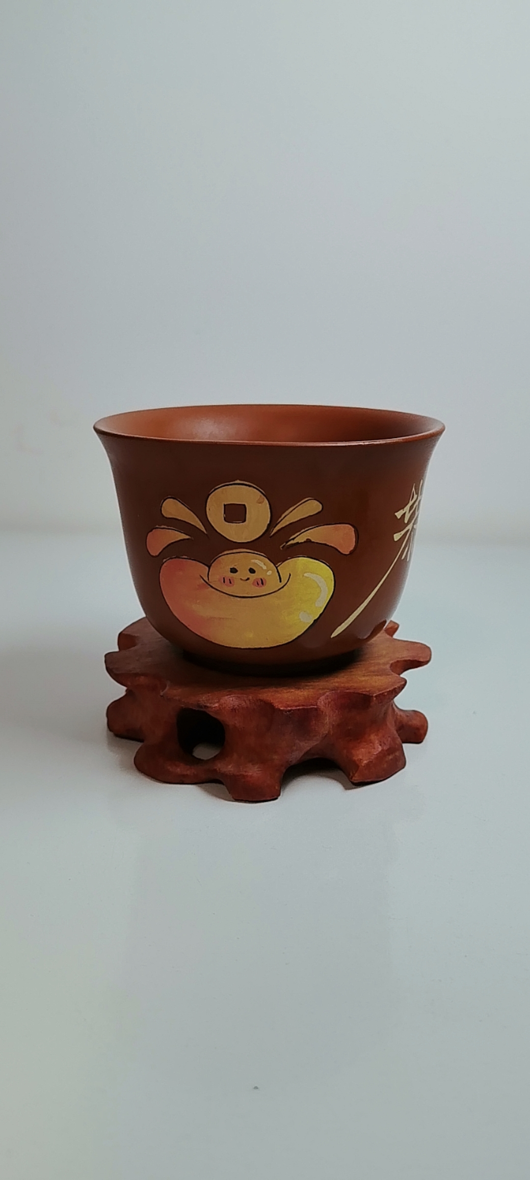 建水紫陶全手工拉坯绘画刻填主人杯