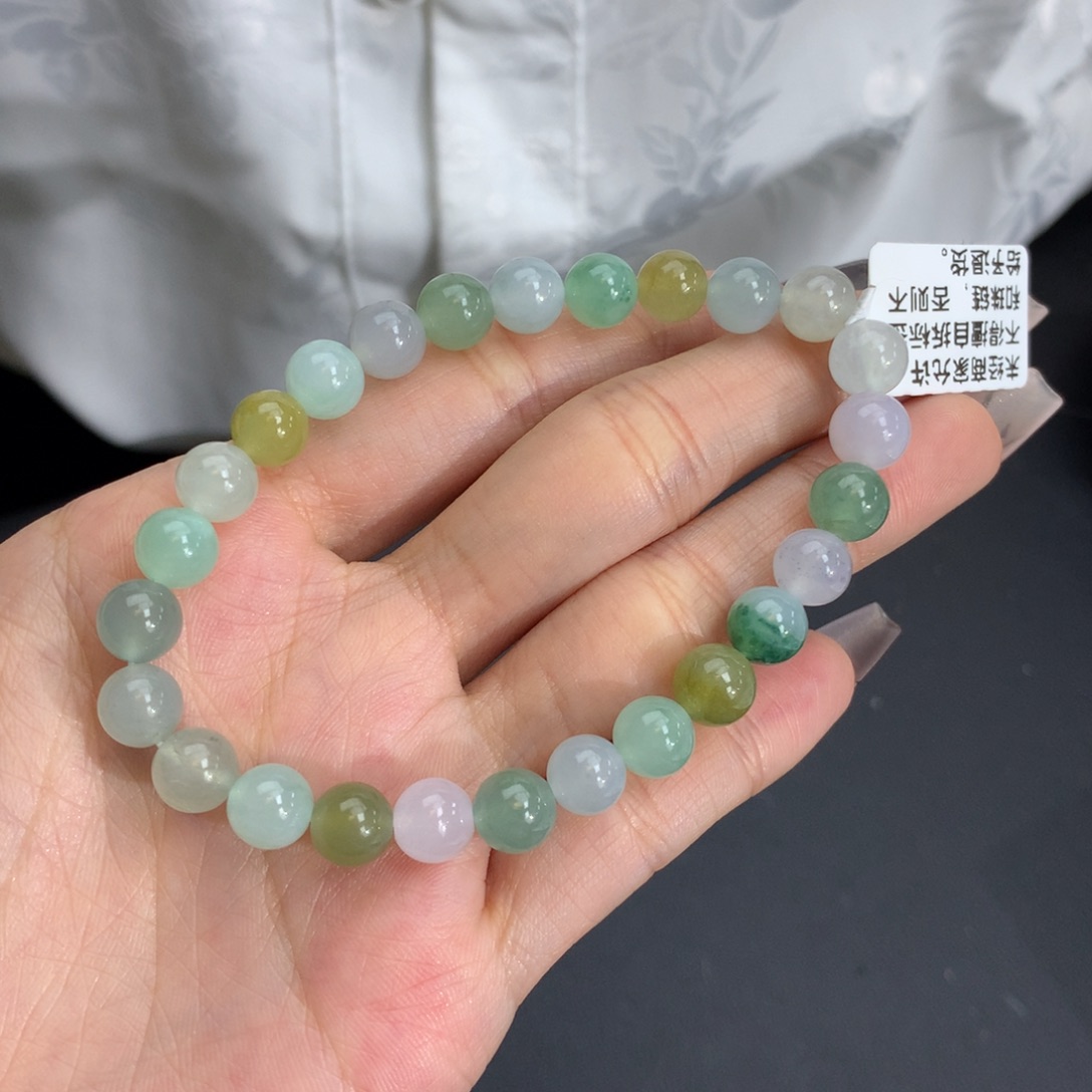 翡翠手链未镶嵌卡7.3冰胶多宝手串