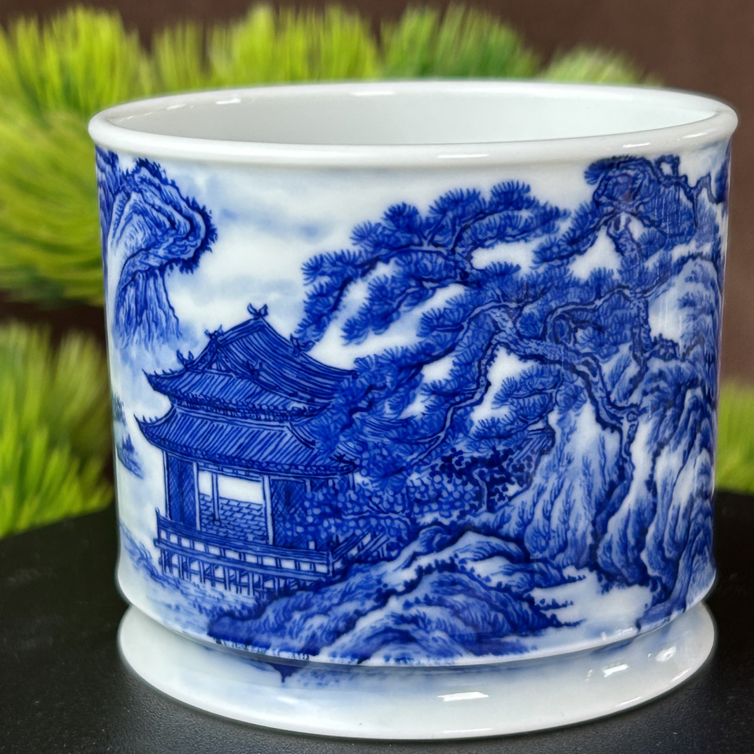 山水楼阁茶具家用送礼茶碗茶器主人杯直筒手绘全手工山水杯陶瓷