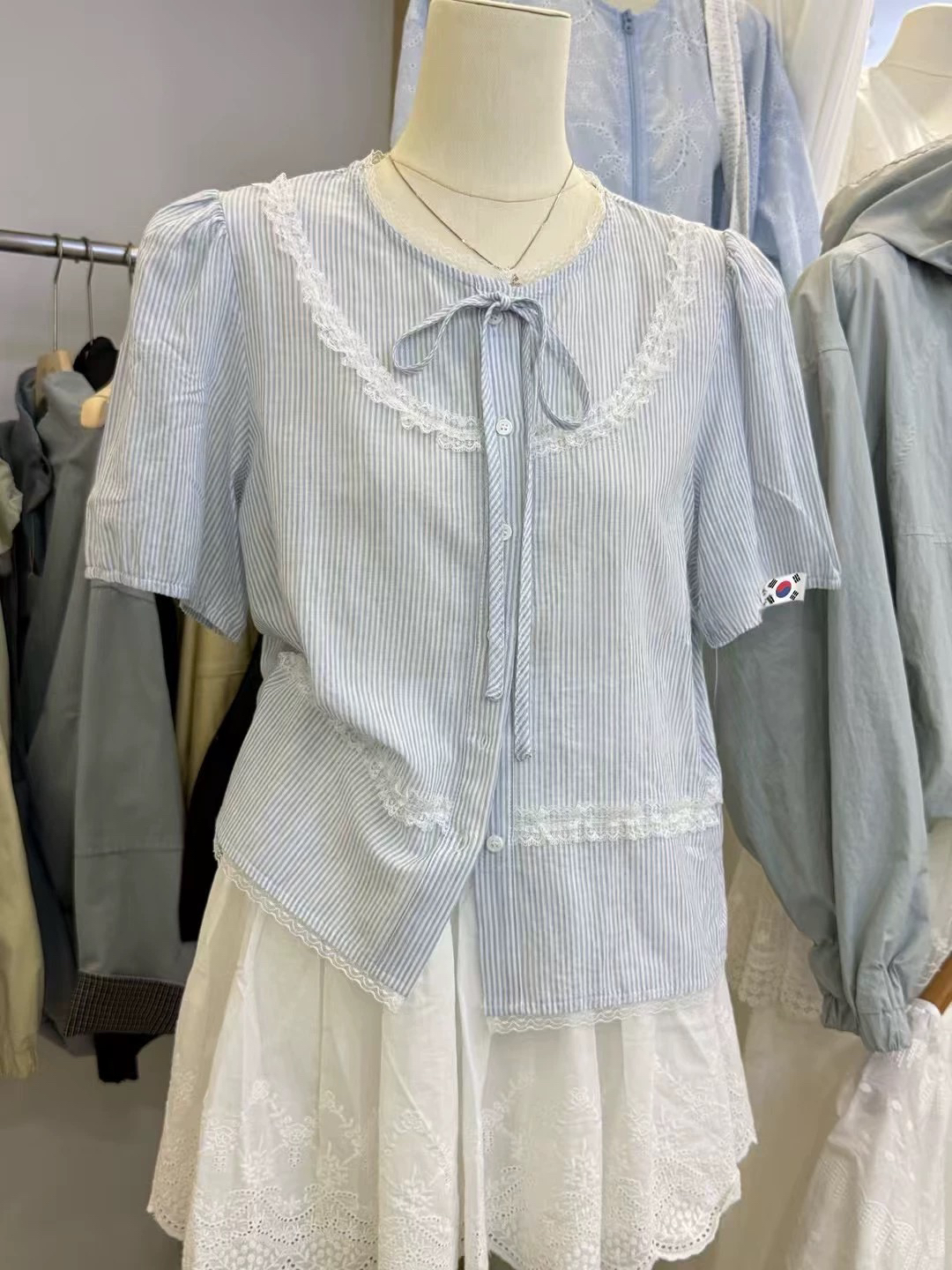 318 夏季韩系蕾丝花边甜美衬衫