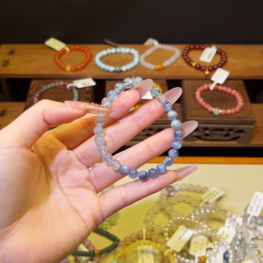 水晶手链银S925镶嵌海蓝蓝晶