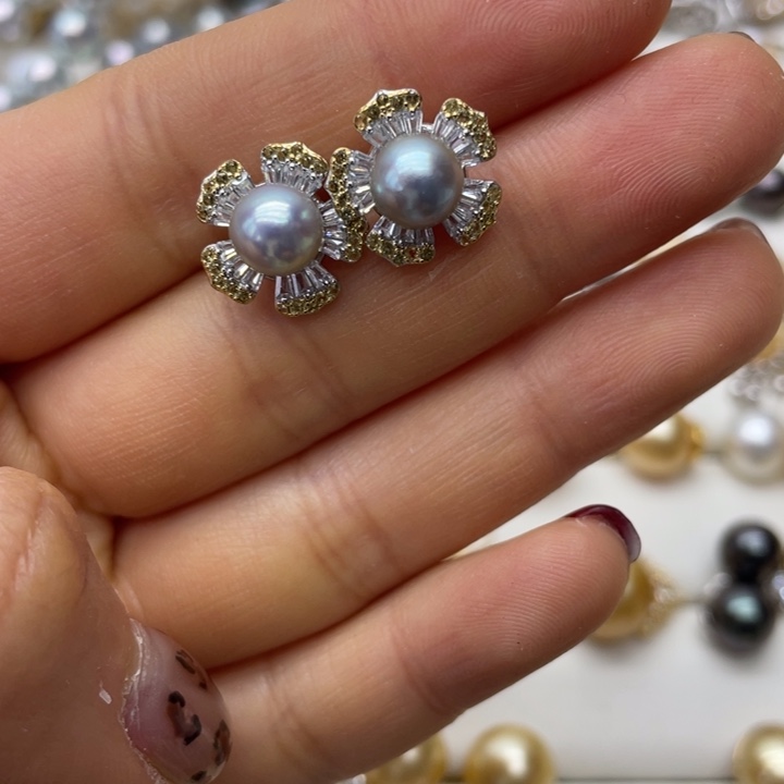 海水珍珠耳饰银S925镶嵌