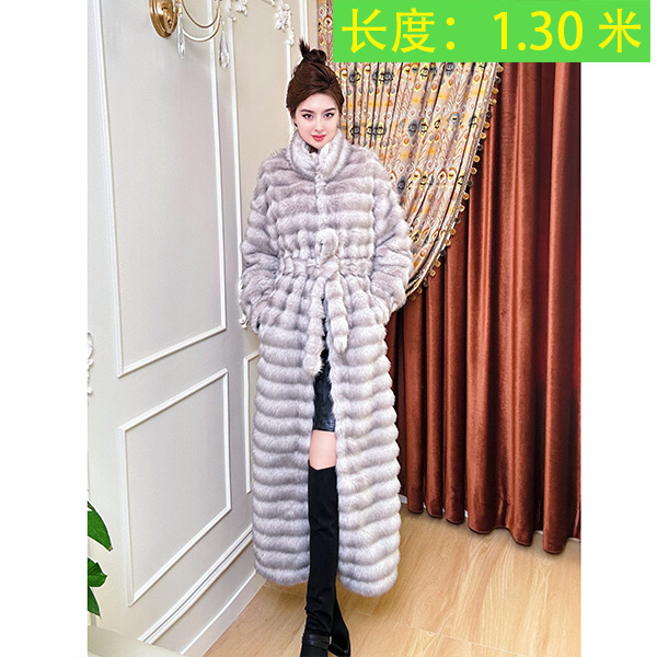 130cm冬季女士龙猫腰带长款毛毛外套