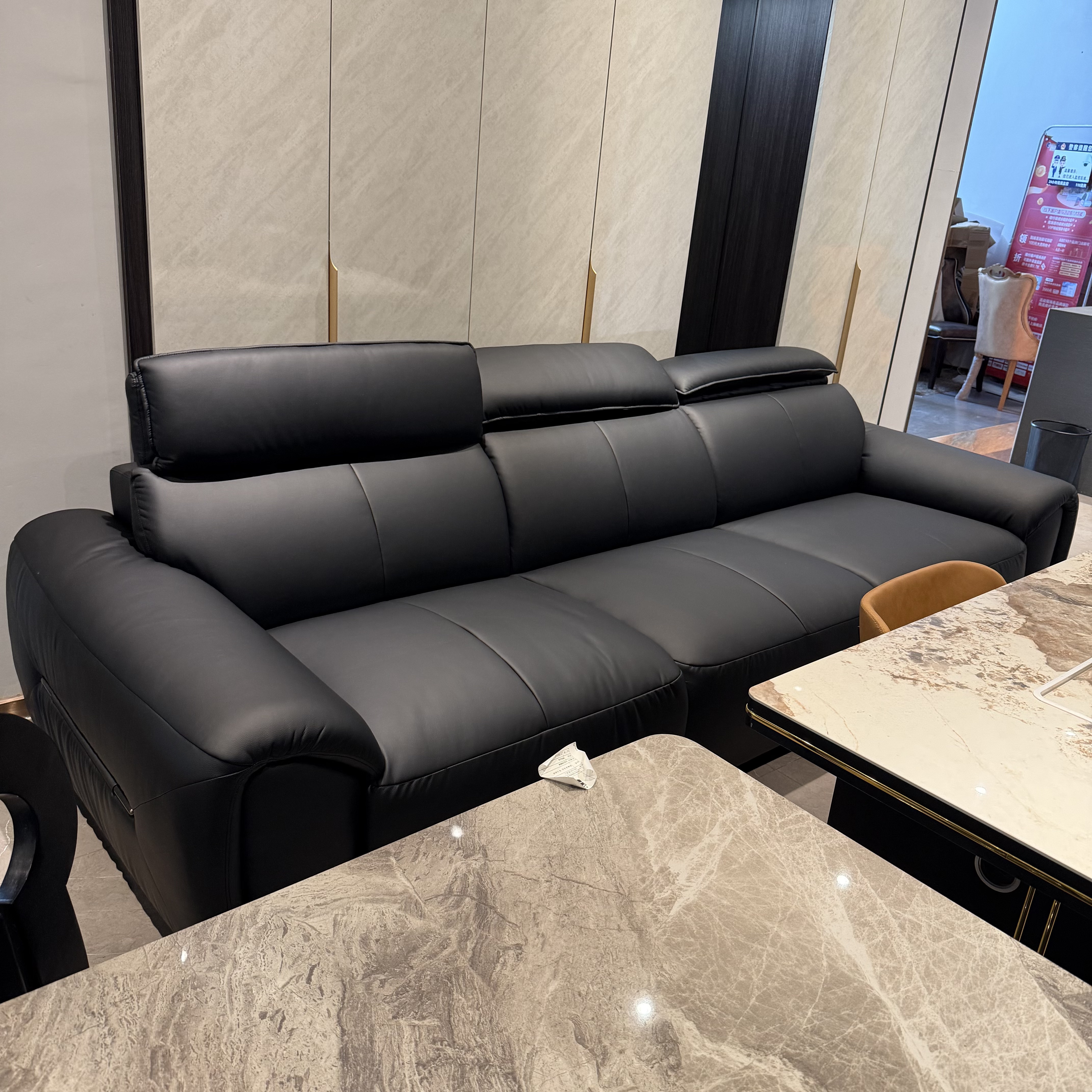 意式轻奢北欧现代简约头层牛皮3.0m黑武士三人沙发靠背可调节