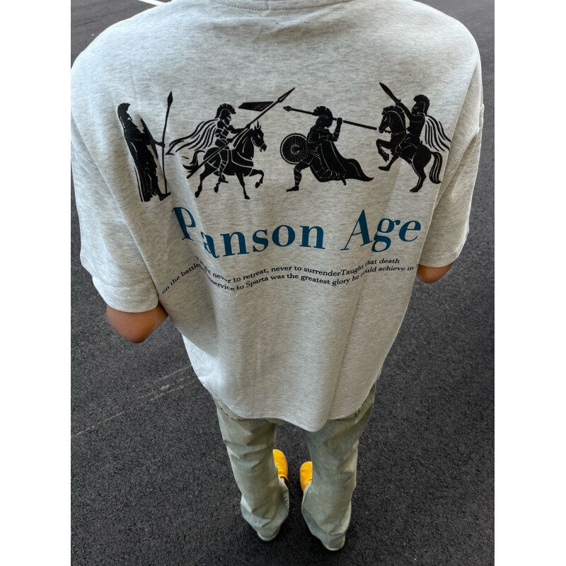 花灰色美式斯巴达短袖t恤男款夏季潮牌高街小领口cleanfit半袖