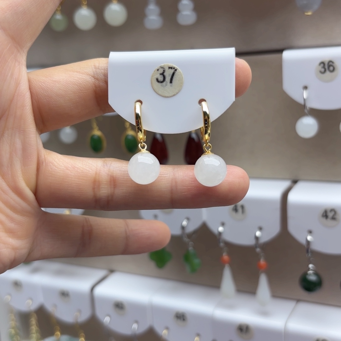 银S925镶嵌和田玉耳饰