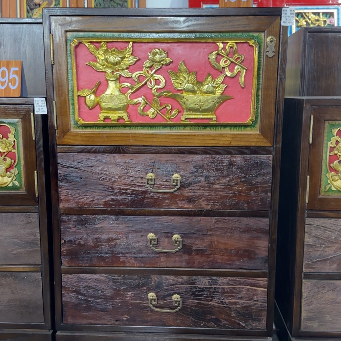 一***n圆角款大理石榉木复古家具茶边柜