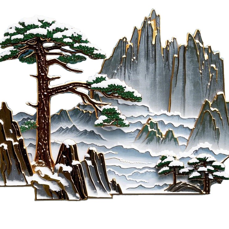 【黄山迎客松】旅游镂空冰箱贴金属磁吸安徽冬季景点纪念品国潮伴手