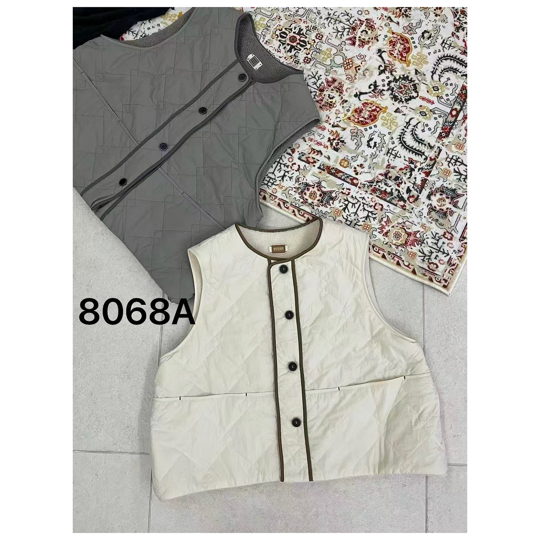 两面穿撞色边棉马甲8068A