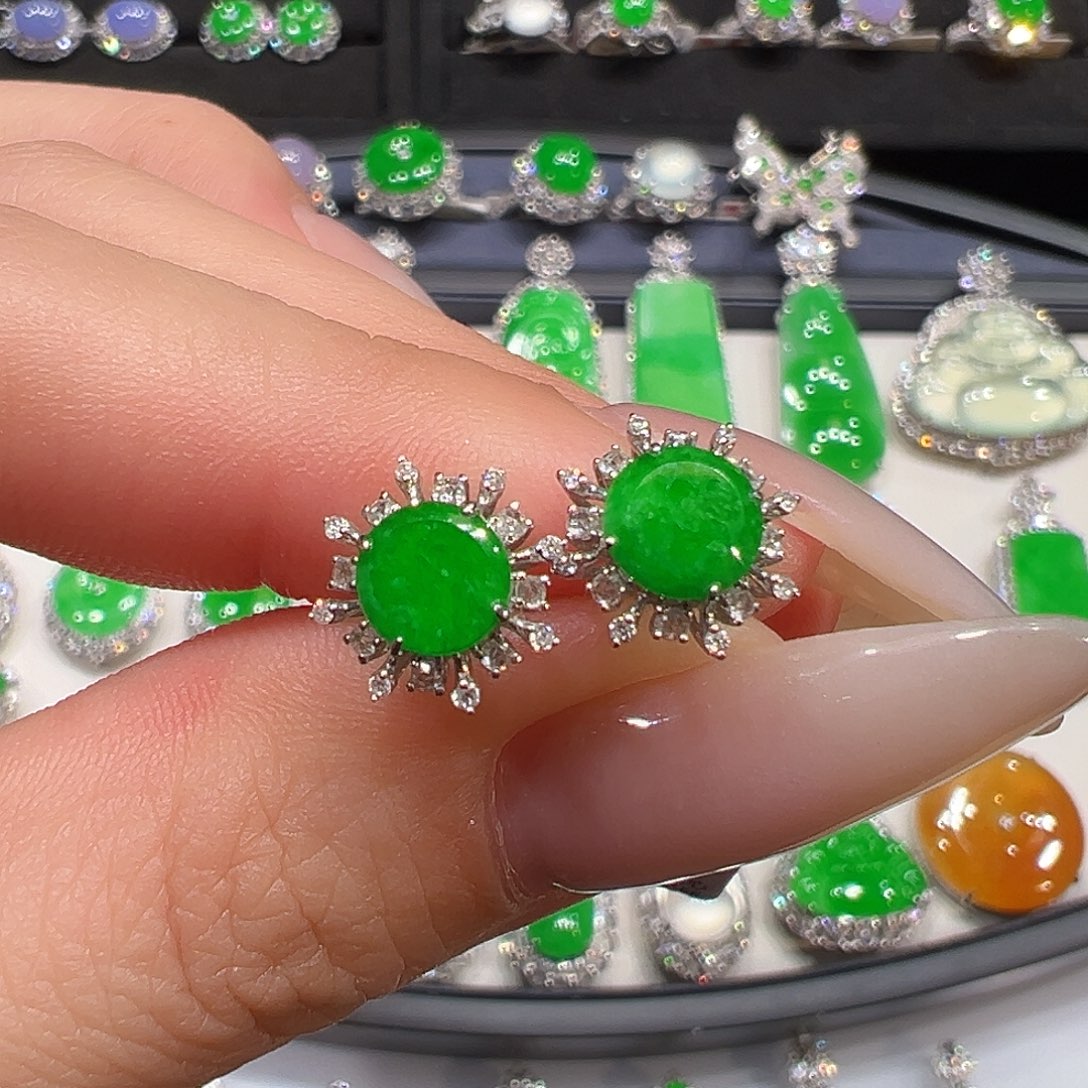 翡翠18K金镶嵌耳饰收到货48小时鉴赏期