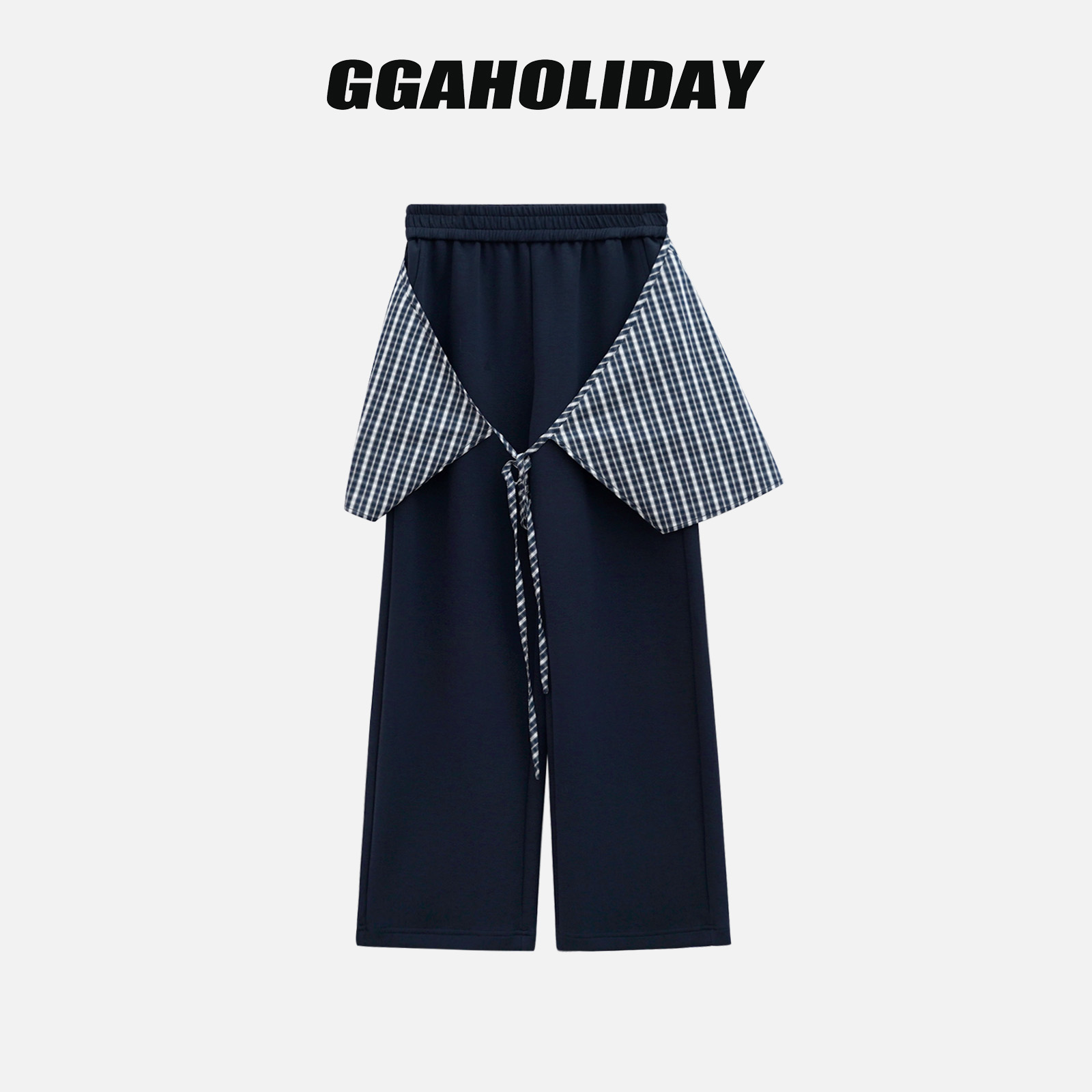 【上新】GGAHOLIDAY时尚百搭气质格子屁帘拼接裤阔腿长裤-154084