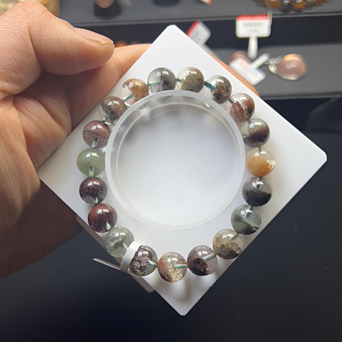 天然净体半盆聚宝盆四季彩幽灵水晶手链10.5-11mm 证书送礼盒包装