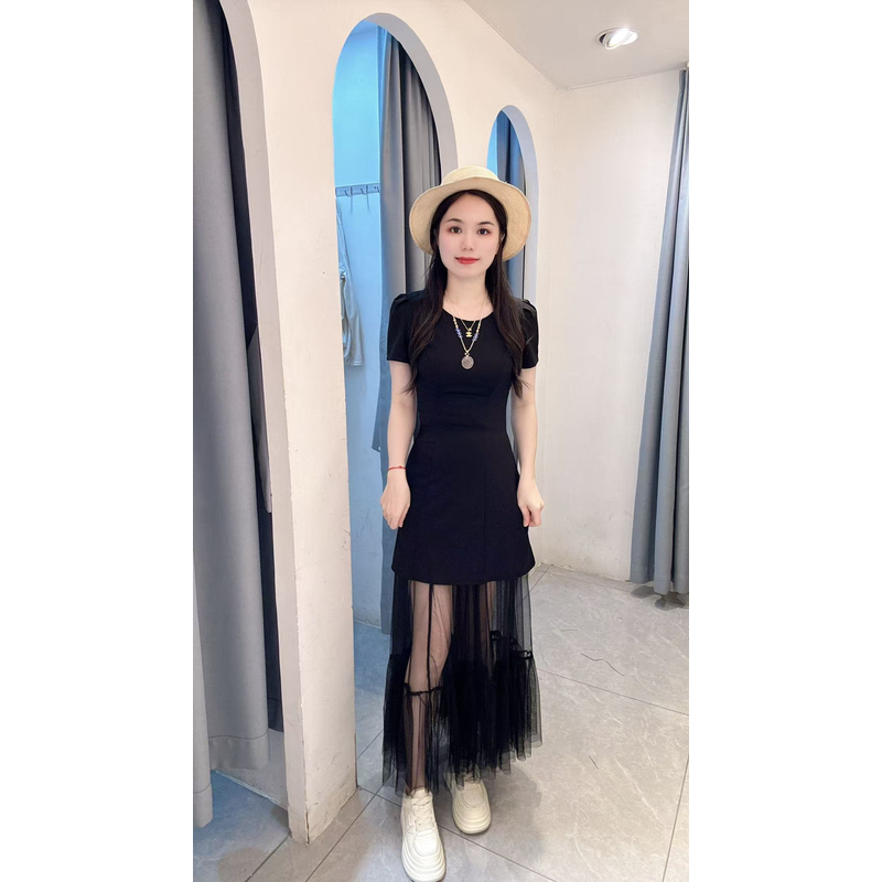 丹妮丝短袖中短裙气质蕾丝半身裙两件套气质减龄两件套套裙