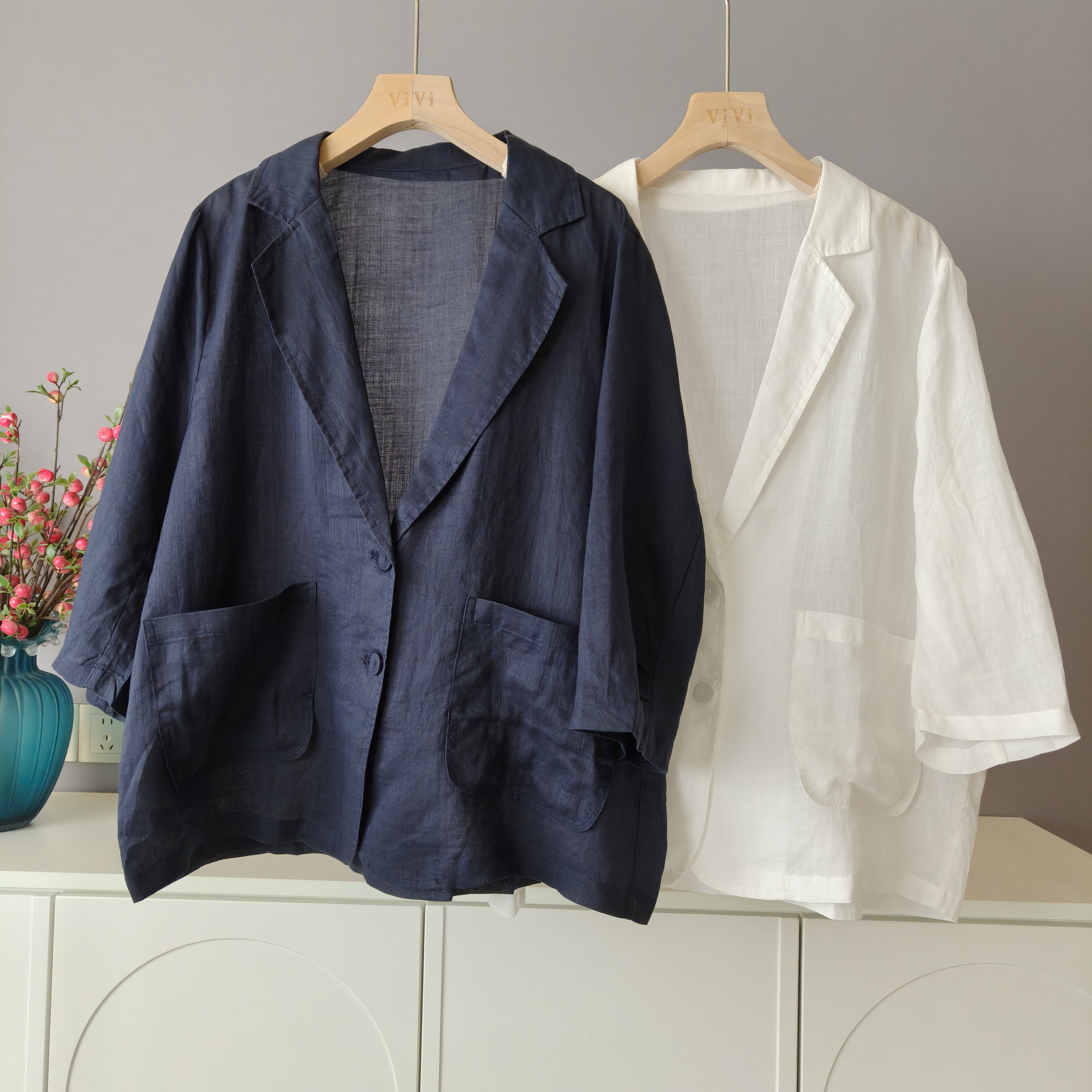 【伟伟专属】2 色单层麻  舒适透气中袖外套