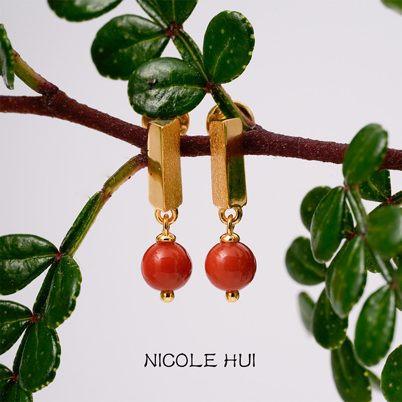倪可卉天然玛瑙南红耳饰耳坠耳钉清新原创