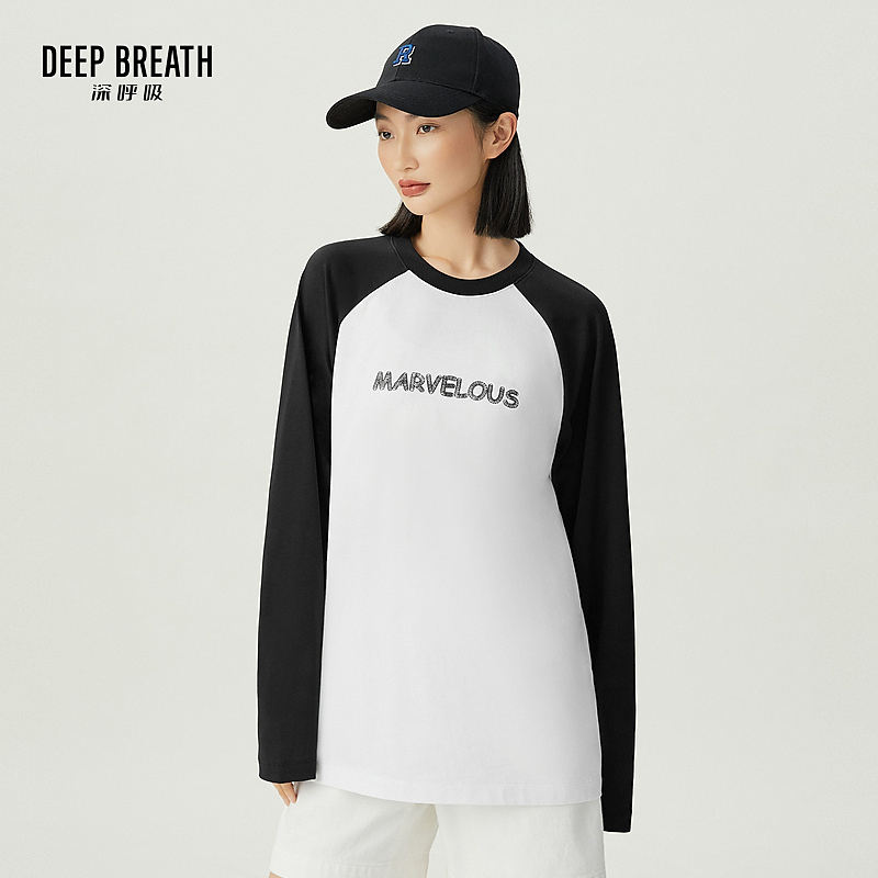 DEEP BREATH深呼吸女装新款时尚休闲熊猫字母长袖T恤上衣A301348