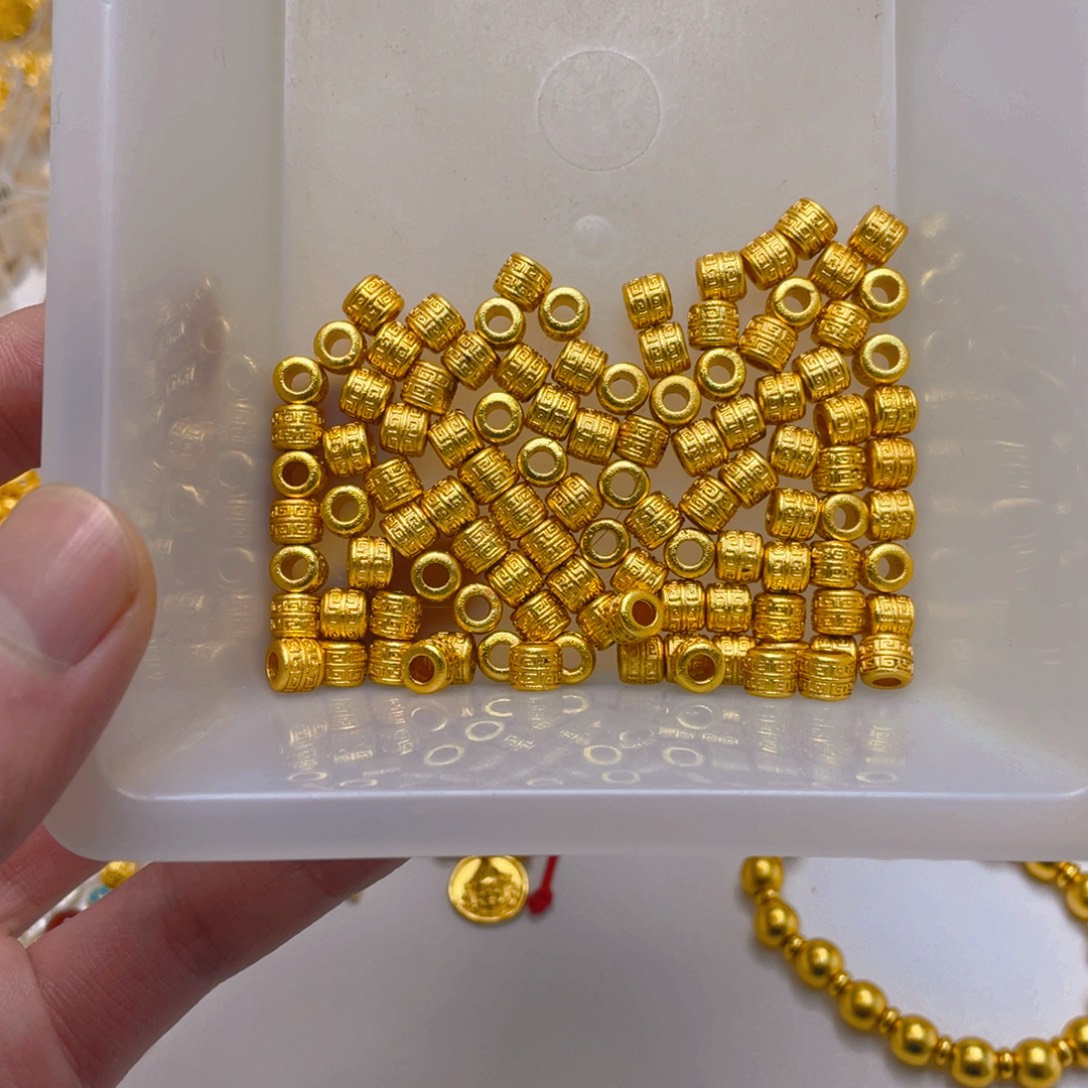 锆石铜合金回纹桶珠3颗