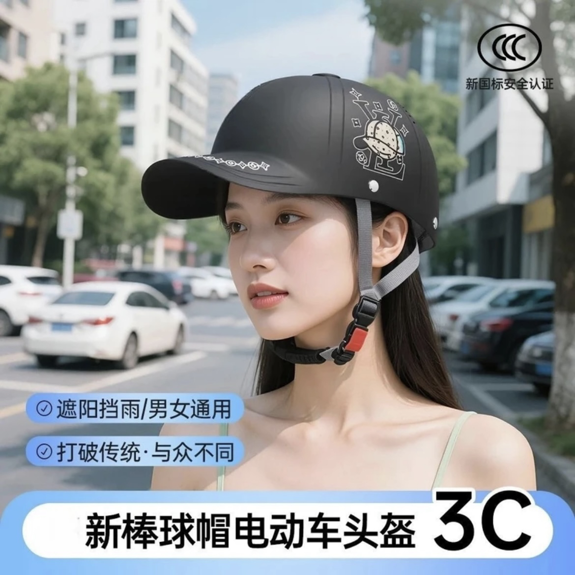 【浩贝奇】1电动车摩托车夏季棒球帽头盔男女士骑行防紫四季通用