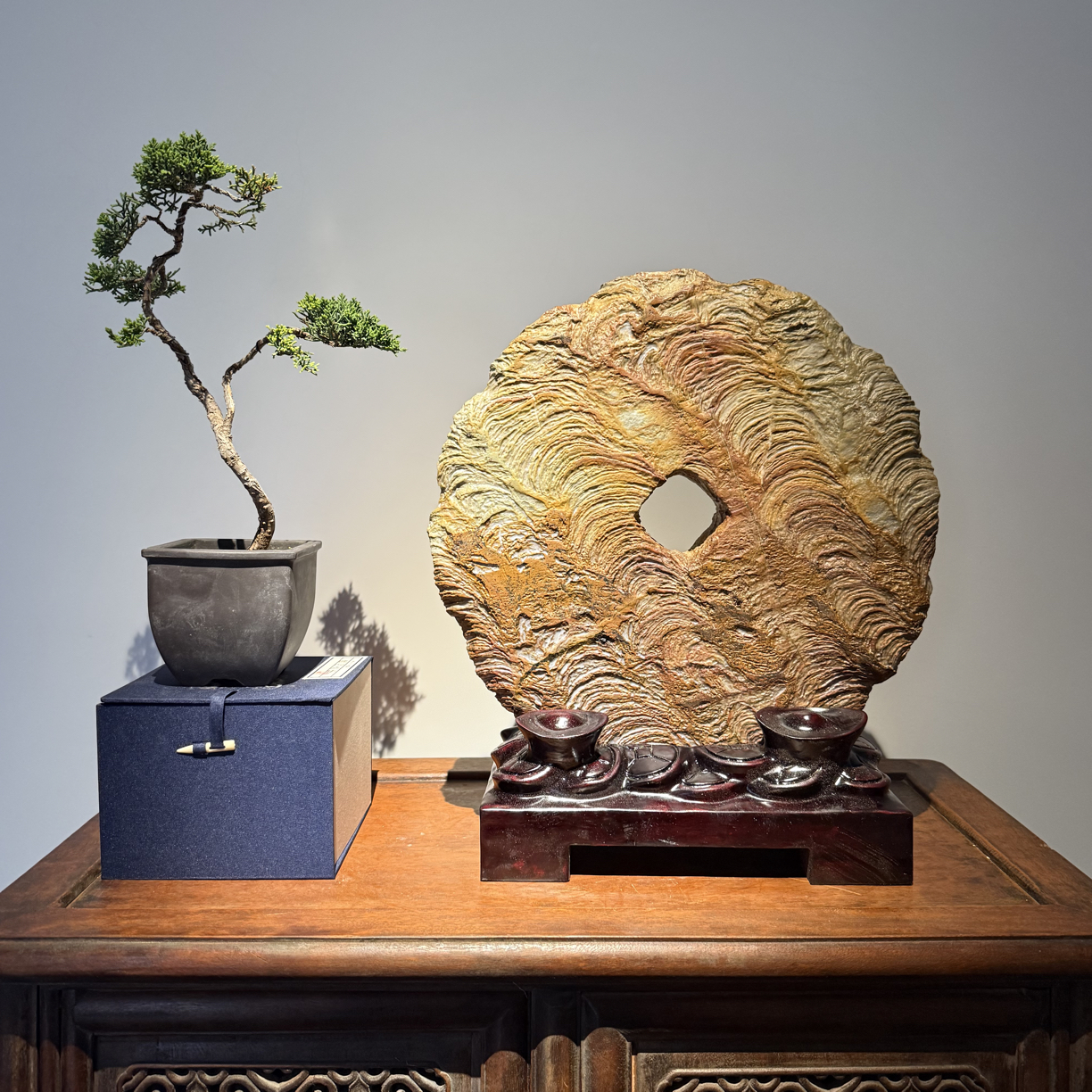 灵璧石高档摆件 天圆地方 财源滚滚