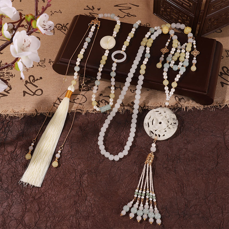 合金琉璃吊坠 汉服璎珞流苏复古项链项圈古风配饰长款明制背云