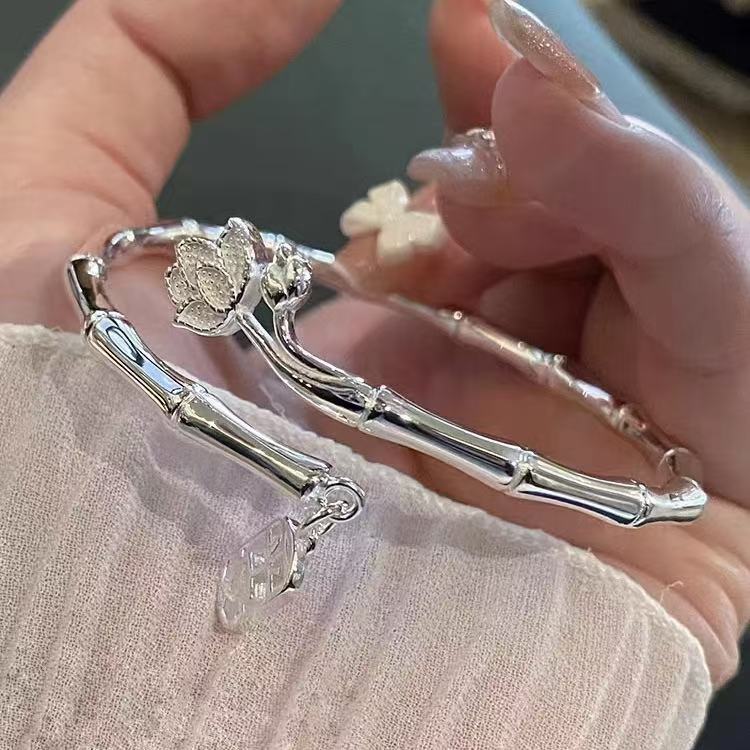 国风竹报平安开口莲花竹节手环手镯A1005