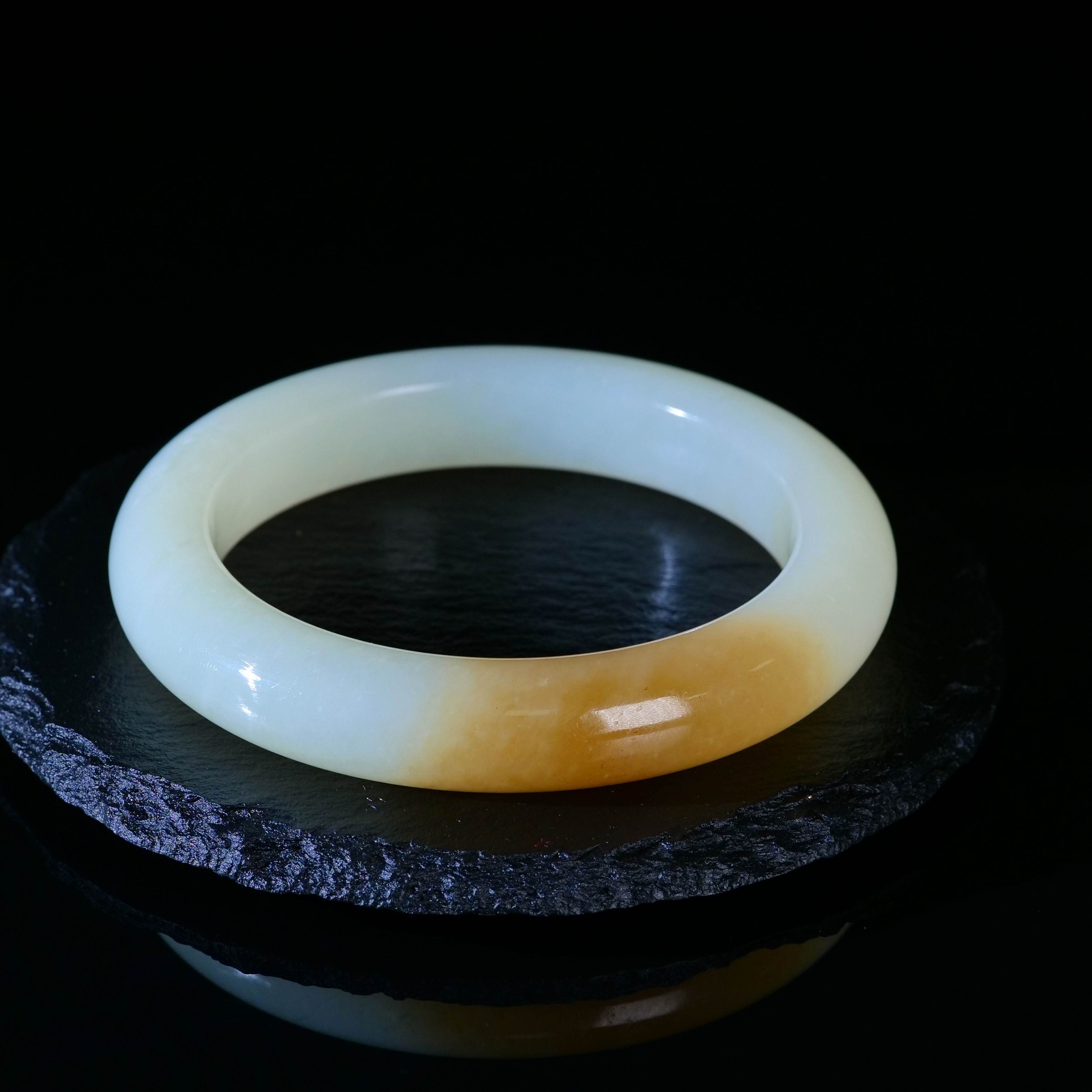 【小雨来了】和田玉白玉一口糖手镯 玉镯子 55mm