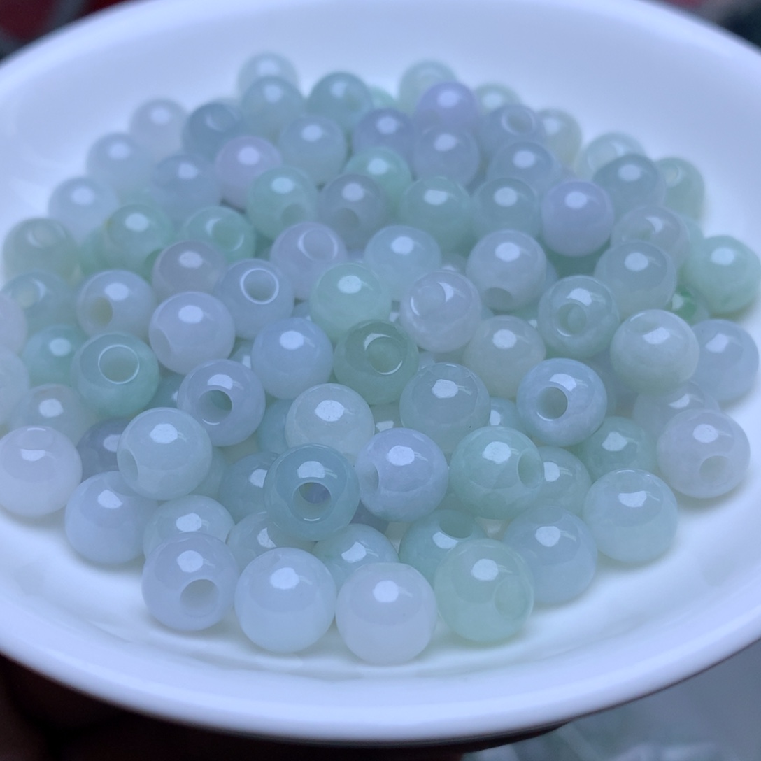 【闪购商品】未镶嵌手链翡翠卡7.6冰绿白大孔珠25个单圈