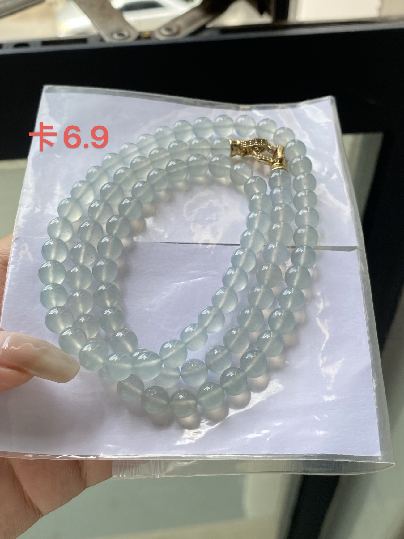 A货冰蓝圆珠 颗颗透绳种水好