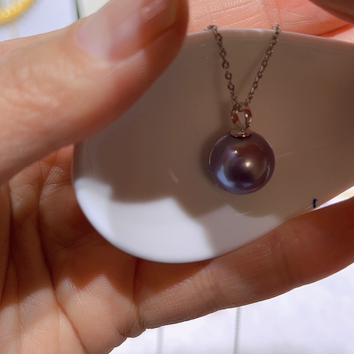 淡水珍珠紫珠圆环扣银S925镶嵌