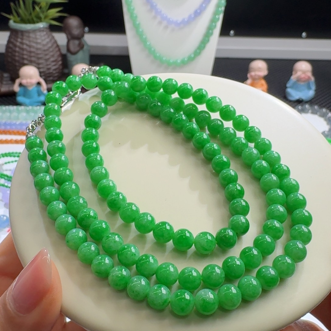 未镶嵌手链翡翠力推正阳绿长串6mm