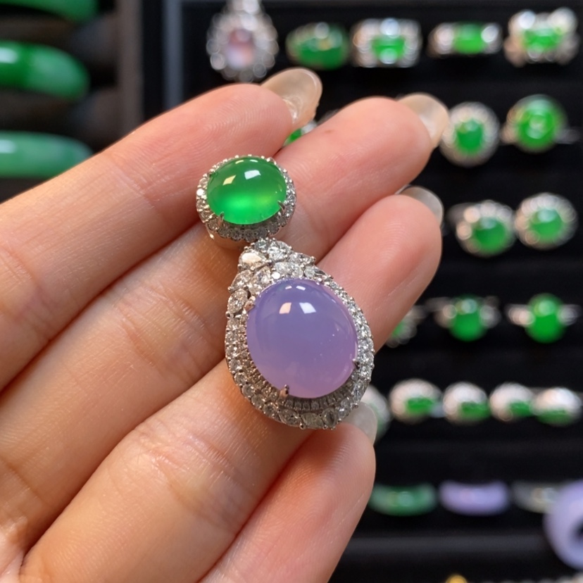 【闪购商品】翡翠18K金镶嵌吊坠(不含链)紫罗兰蛋面吊坠