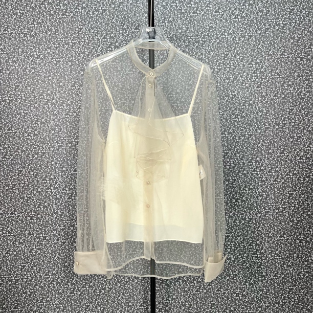 早春中国风复古网纱轻薄长袖衬衫气质女款上衣