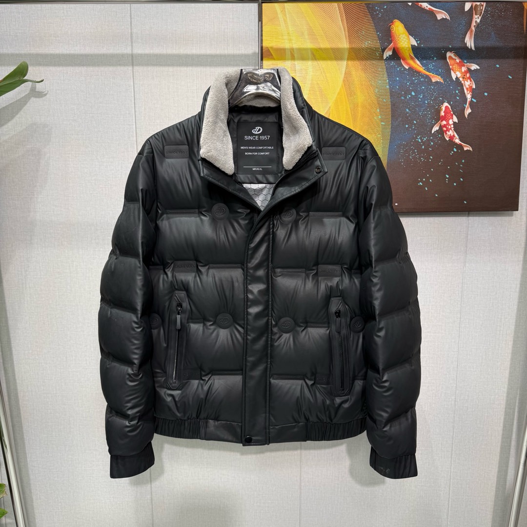 W830男士短款立领毛领纯色防风免洗羽绒服外套