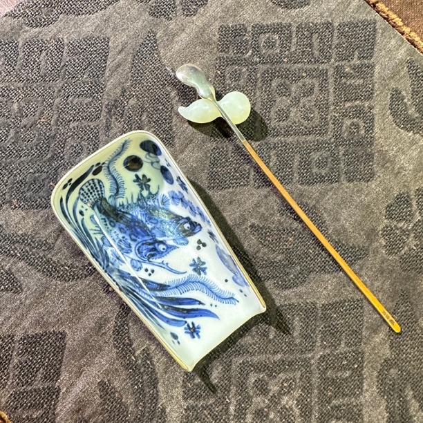 元煦和晓 描银青花鱼藻茶则