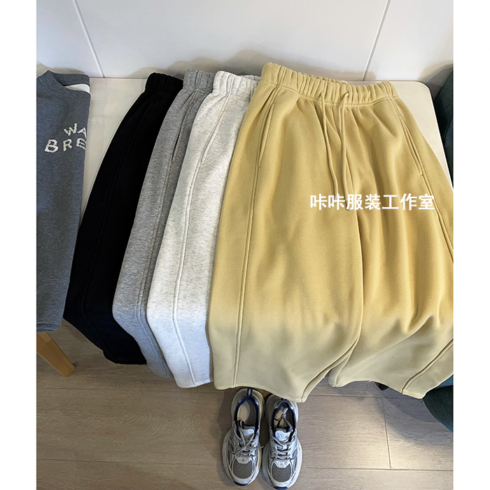 REKAYYAT“见面”冬季韩系百搭个性时尚松紧腰抽绳加绒加厚直筒裤