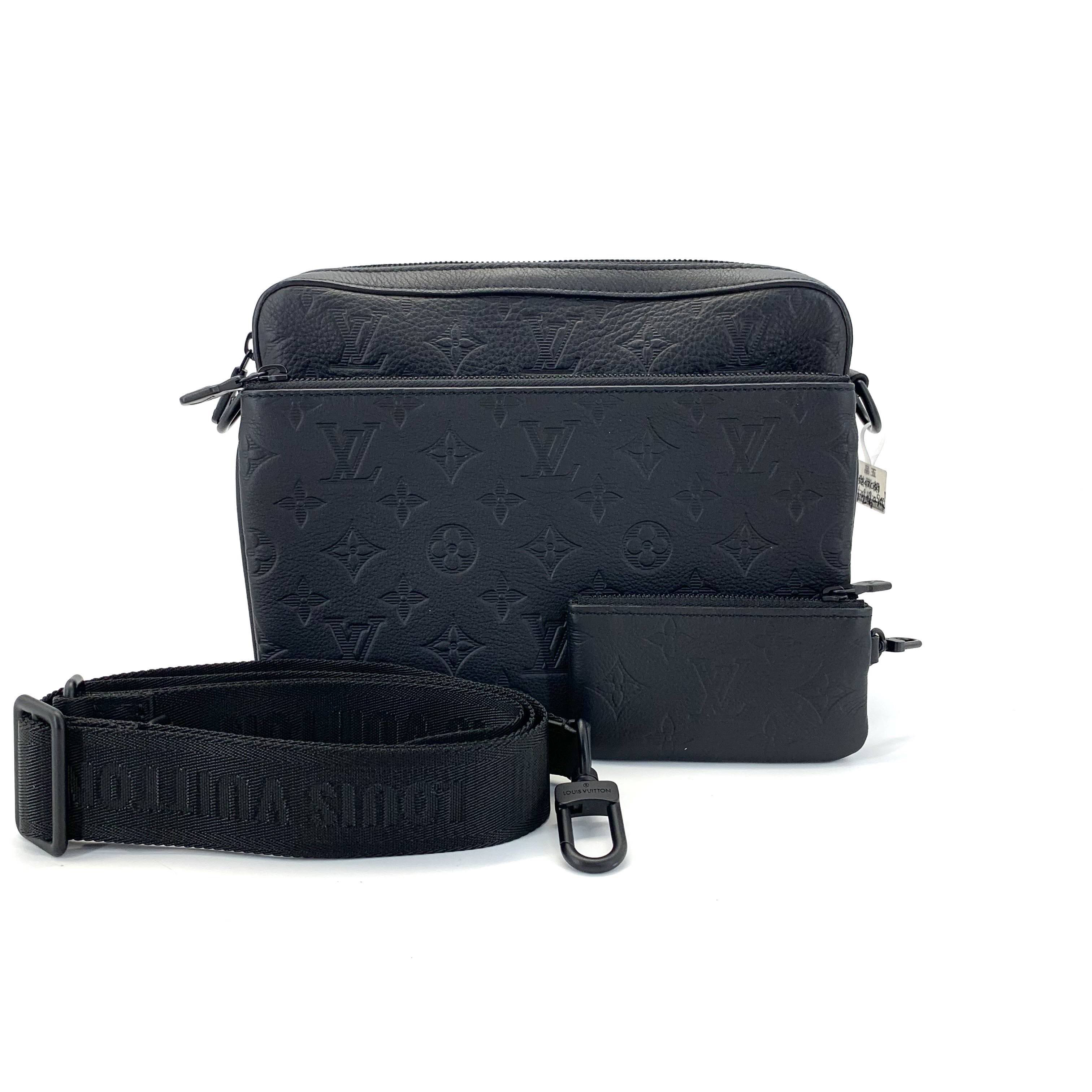 99新 LouisVuitton/路易威登 黑色全皮压纹三合一斜挎包 25/18