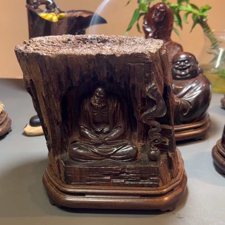 小***理木大红酸枝达摩香炉摆件