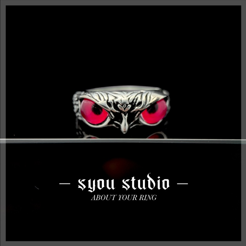 钛钢戒指 Syou猫头鹰钛钢戒指亚克力眼复古情侣指环百搭小众镶嵌
