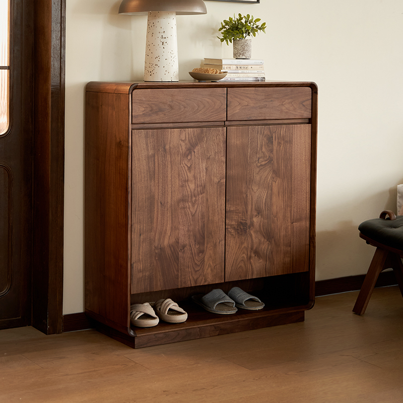 北美黑胡桃木实木两门鞋柜90*35*100