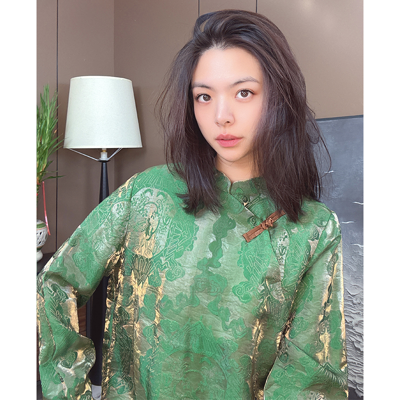 【美美国潮】复古新中式浮雕暗纹提花斜襟盘扣国风上衣小衫70078