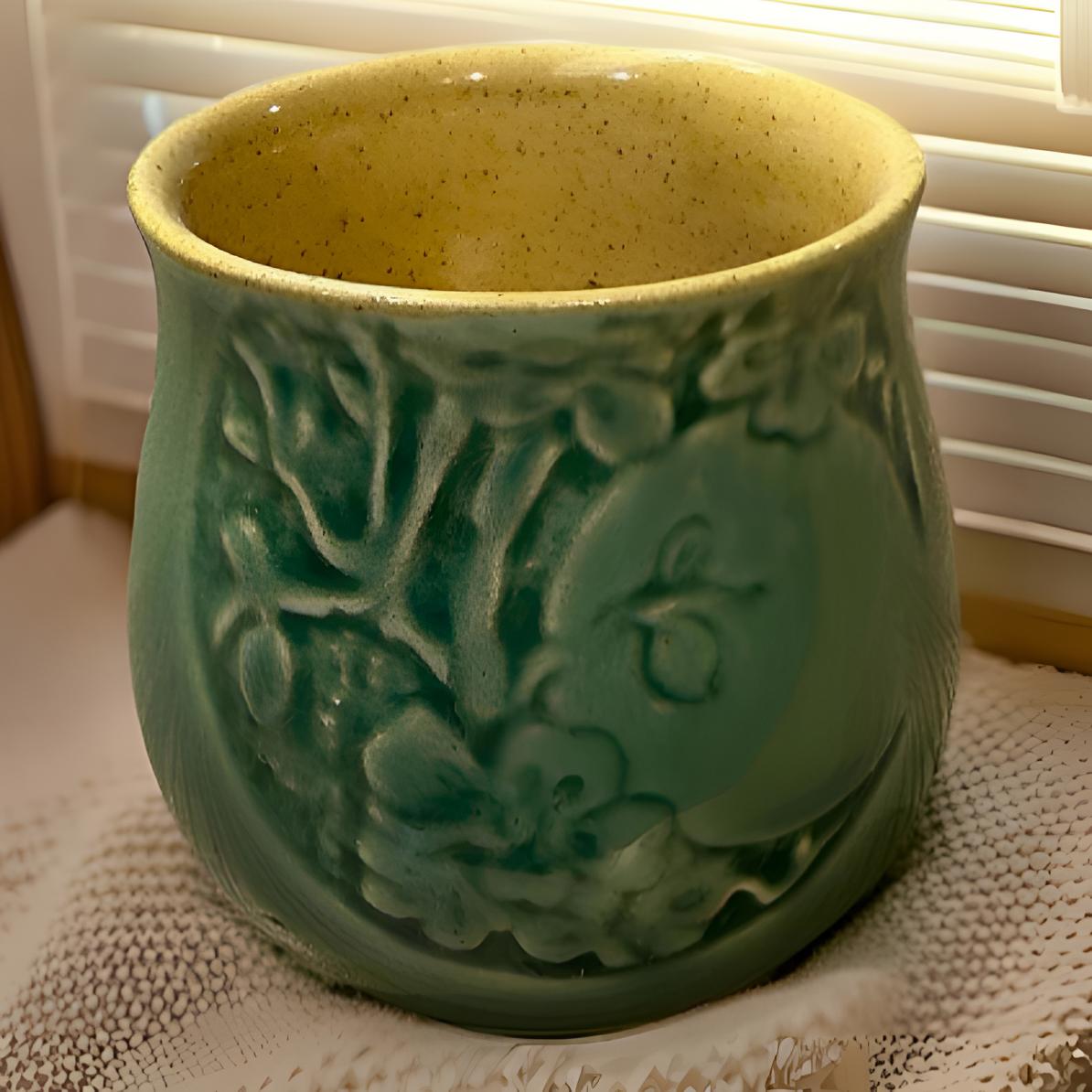 磁州窑国营老瓷，绿色钱袋茶杯茶具，煤烧原矿釉，容量150毫升陶瓷