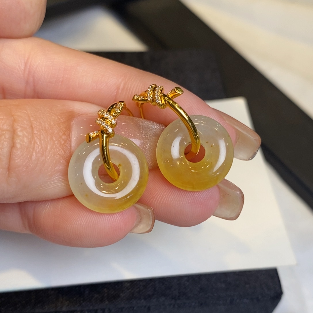 翡翠耳饰18K金镶嵌甜甜圈