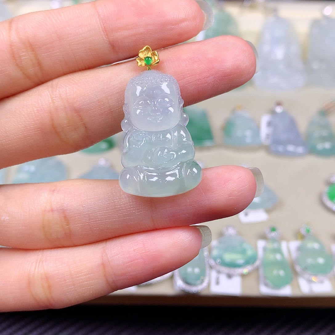 翡翠18K金镶嵌吊坠(不含链)