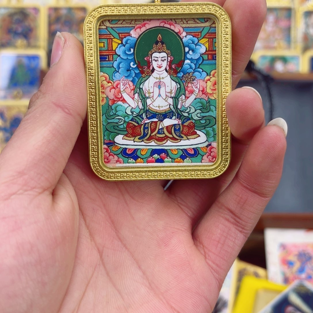 吊坠小**昊纯手绘唐卡双面四臂