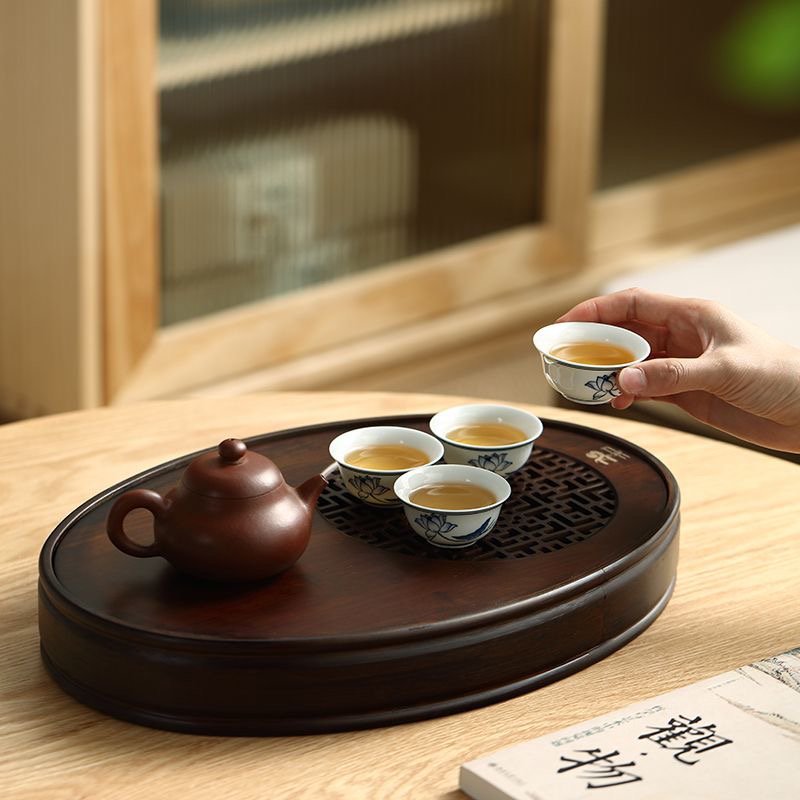 九竹竹制椭圆蓄水茶盘